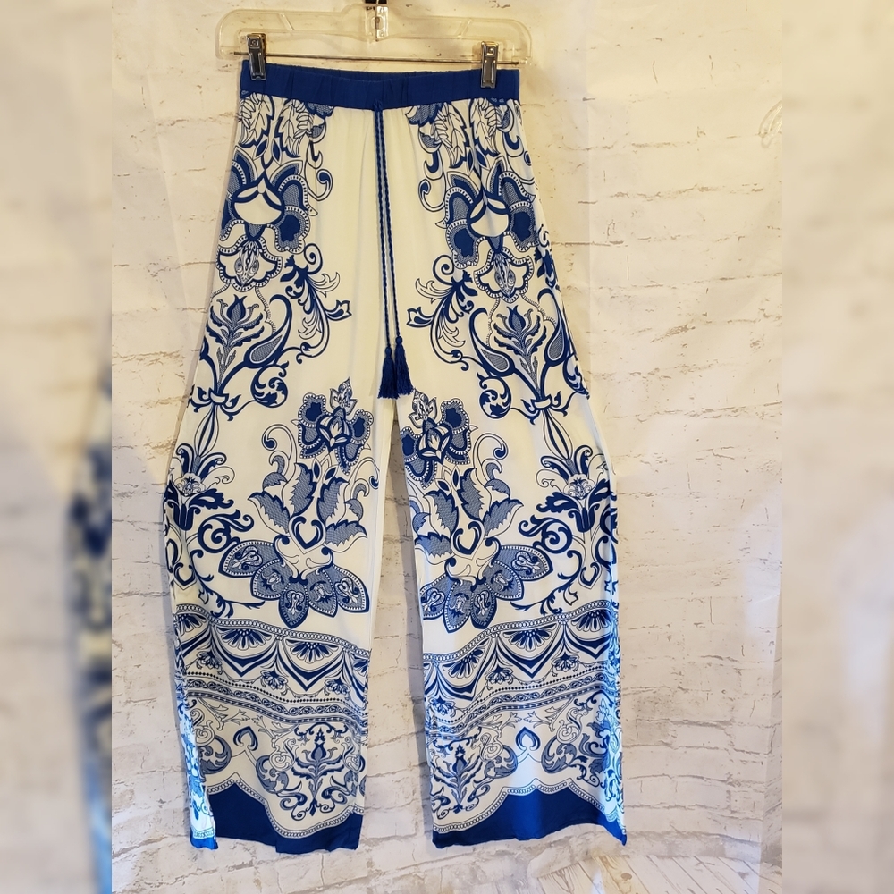 Boho Chic Paisley Palazzo Pants Tassel Tie